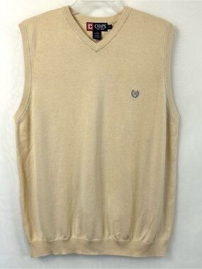 Chaps Mens Beige Ivory Sleeveless V Neck Sweater Vest / Large